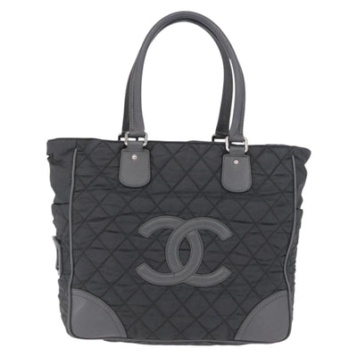 CHANEL Paris New York Line Matelasse Tote Bag Nylon Gray Silver CC Auth bs37569V - 0
