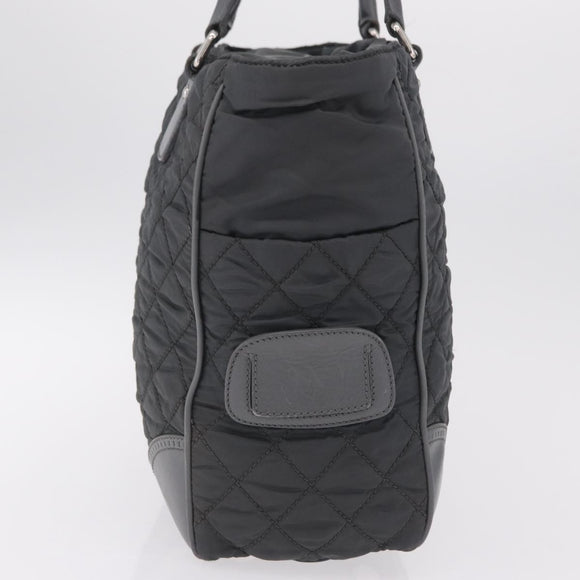 CHANEL Paris New York Line Matelasse Tote Bag Nylon Gray Silver CC Auth bs37569V