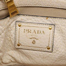 PRADA Tote Bag Leather White Gold Auth bs37576-18