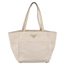 PRADA Tote Bag Leather White Gold Auth bs37576-13
