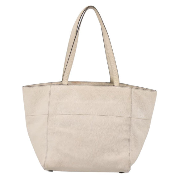 PRADA Tote Bag Leather White Gold Auth bs37576