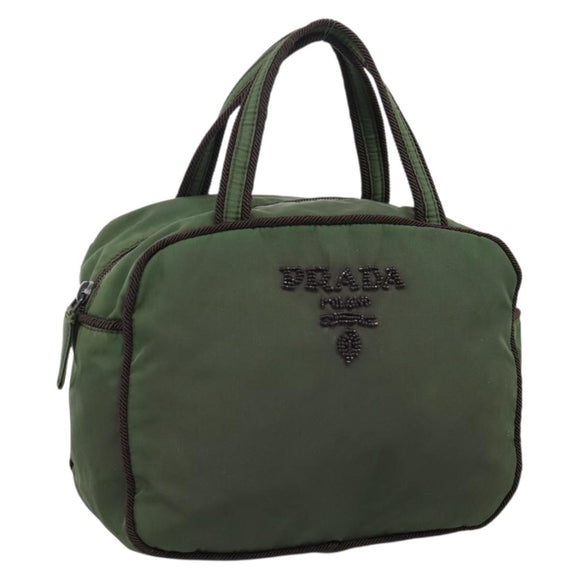 PRADA Tote Bag Nylon Khaki Silver Auth bs37577