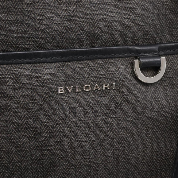 BVLGARI Tote Bag Leather PVC Black Silver Auth bs37580