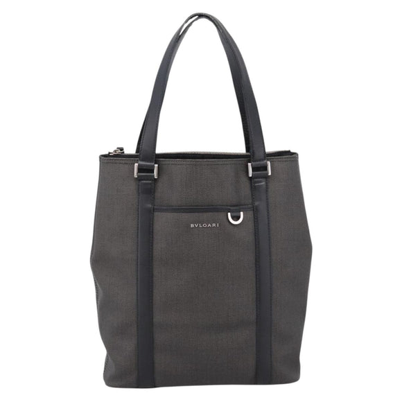 BVLGARI Tote Bag Leather PVC Black Silver Auth bs37580