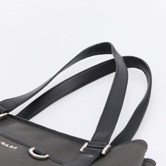 BVLGARI Tote Bag Leather PVC Black Silver Auth bs37580
