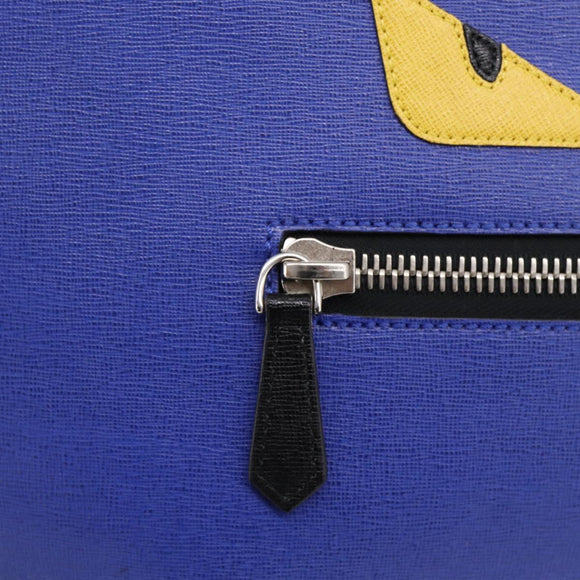 FENDI Monster Tote Bag Leather Blue Silver Auth bs37582