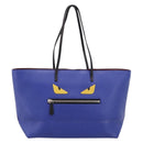 FENDI Monster Tote Bag Leather Blue Silver Auth bs37582-13