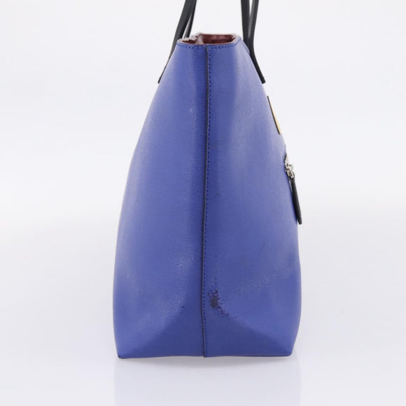 FENDI Monster Tote Bag Leather Blue Silver Auth bs37582