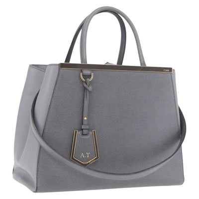 FENDI 2Jours Hand Bag Leather 2way Blue Silver Auth bs37583