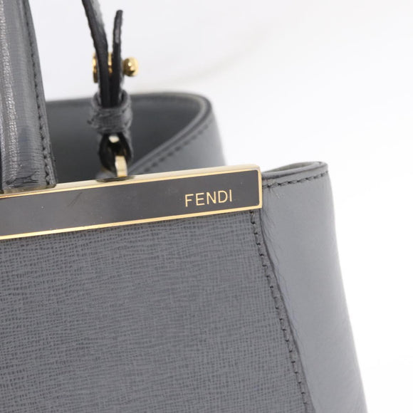 FENDI 2Jours Hand Bag Leather 2way Blue Silver Auth bs37583