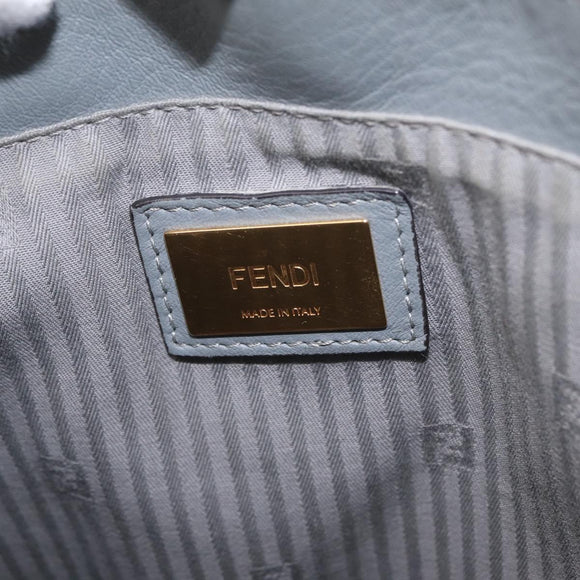 FENDI 2Jours Hand Bag Leather 2way Blue Silver Auth bs37583