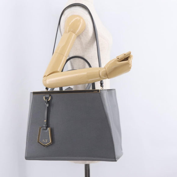 FENDI 2Jours Hand Bag Leather 2way Blue Silver Auth bs37583