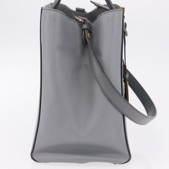FENDI 2Jours Hand Bag Leather 2way Blue Silver Auth bs37583