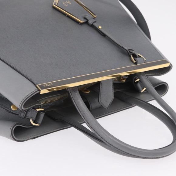 FENDI 2Jours Hand Bag Leather 2way Blue Silver Auth bs37583