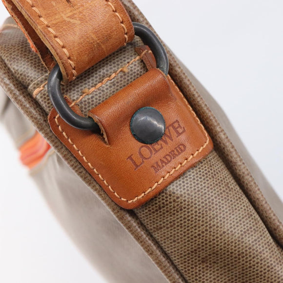 LOEWE Shoulder Bag Coated Canvas Brown Auth bs37584