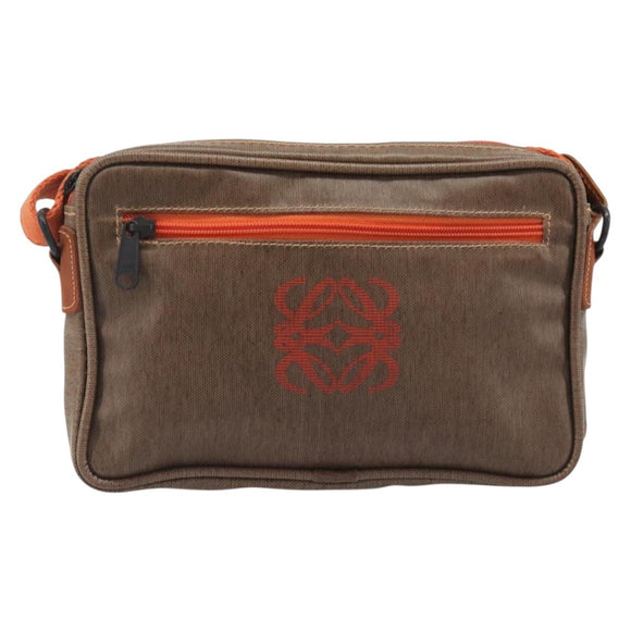 LOEWE Shoulder Bag Coated Canvas Brown Auth bs37584