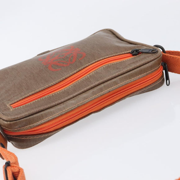 LOEWE Shoulder Bag Coated Canvas Brown Auth bs37584