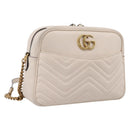 GUCCI GG Marmont Chain Shoulder Bag Leather White Gold 443499 Auth bs37585A-1