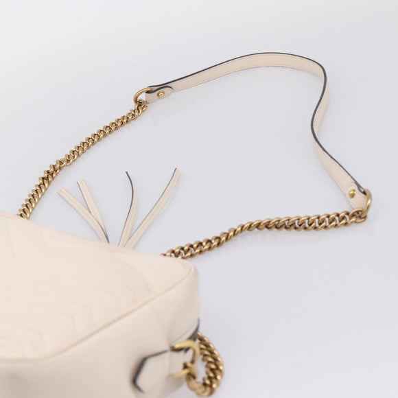 GUCCI GG Marmont Chain Shoulder Bag Leather White Gold 443499 Auth bs37585A