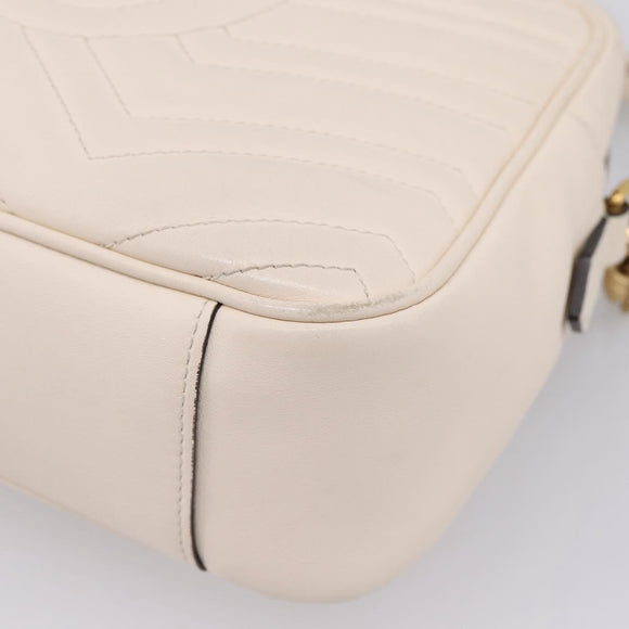 GUCCI GG Marmont Chain Shoulder Bag Leather White Gold 443499 Auth bs37585A