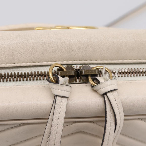 GUCCI GG Marmont Chain Shoulder Bag Leather White Gold 443499 Auth bs37585A