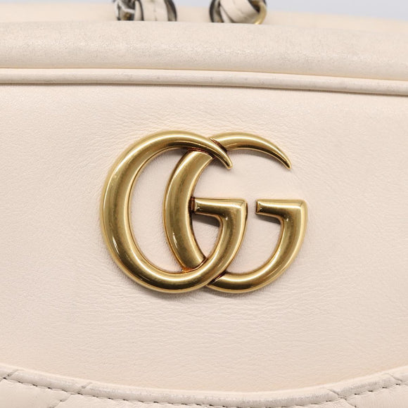 GUCCI GG Marmont Chain Shoulder Bag Leather White Gold 443499 Auth bs37585A