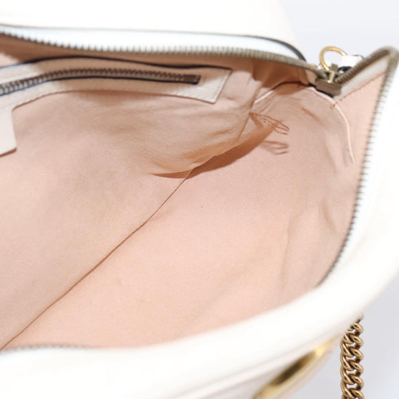 GUCCI GG Marmont Chain Shoulder Bag Leather White Gold 443499 Auth bs37585A
