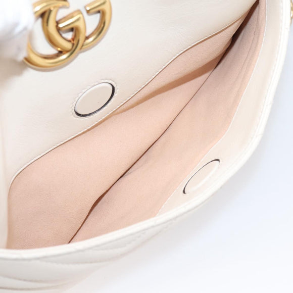 GUCCI GG Marmont Chain Shoulder Bag Leather White Gold 443499 Auth bs37585A