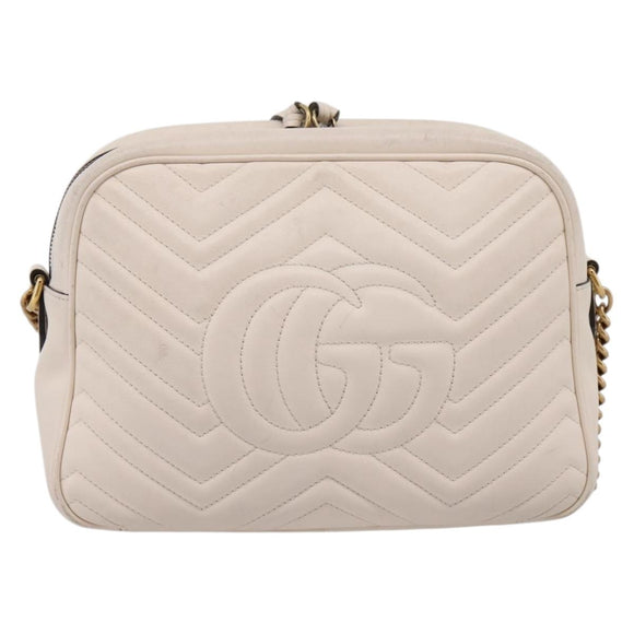 GUCCI GG Marmont Chain Shoulder Bag Leather White Gold 443499 Auth bs37585A