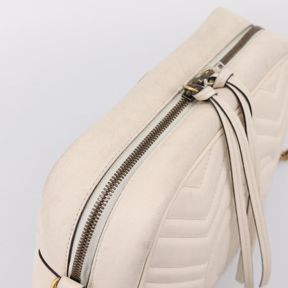 GUCCI GG Marmont Chain Shoulder Bag Leather White Gold 443499 Auth bs37585A