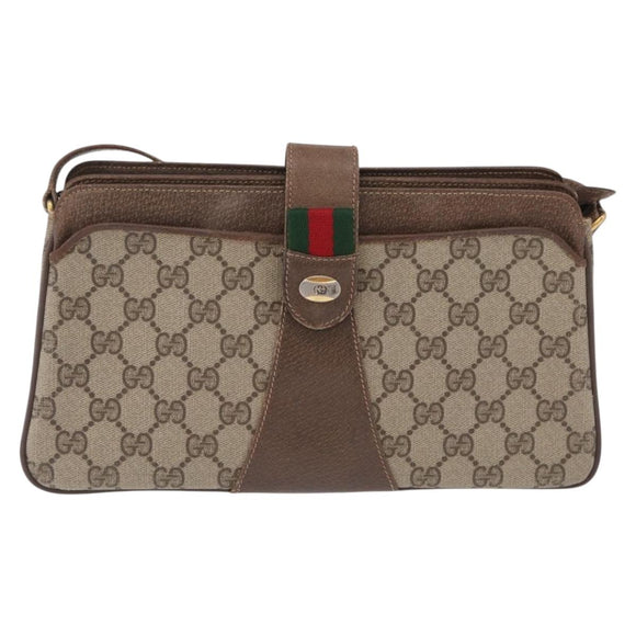 GUCCI GG Supreme Web Sherry Line Bag PVC Beige Gold 49 02 029 Auth bs37588