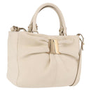 Salvatore Ferragamo Hand Bag Leather 2way White Gold Auth bs37590-1