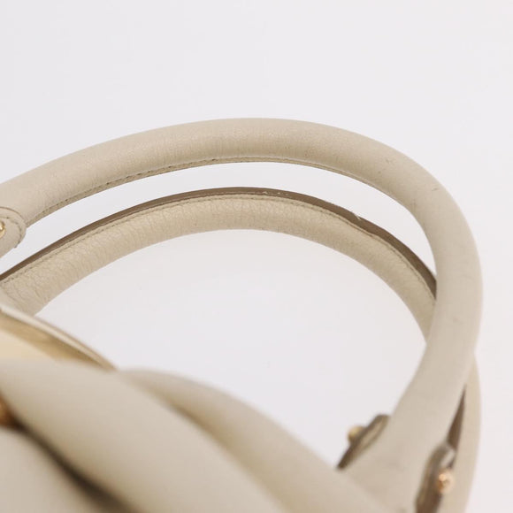 Salvatore Ferragamo Hand Bag Leather 2way White Gold Auth bs37590
