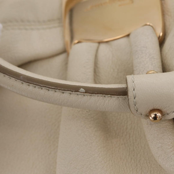 Salvatore Ferragamo Hand Bag Leather 2way White Gold Auth bs37590