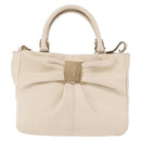 Salvatore Ferragamo Hand Bag Leather 2way White Gold Auth bs37590-2