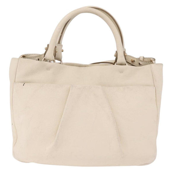 Salvatore Ferragamo Hand Bag Leather 2way White Gold Auth bs37590