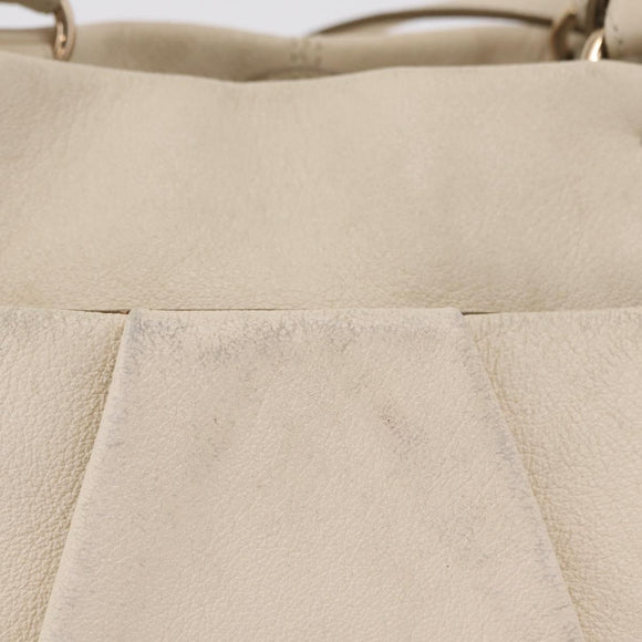 Salvatore Ferragamo Hand Bag Leather 2way White Gold Auth bs37590