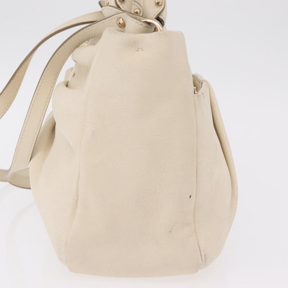 Salvatore Ferragamo Hand Bag Leather 2way White Gold Auth bs37590