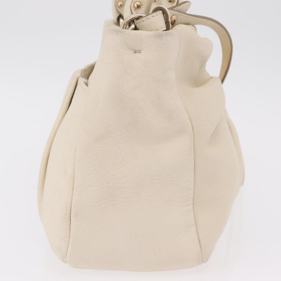 Salvatore Ferragamo Hand Bag Leather 2way White Gold Auth bs37590