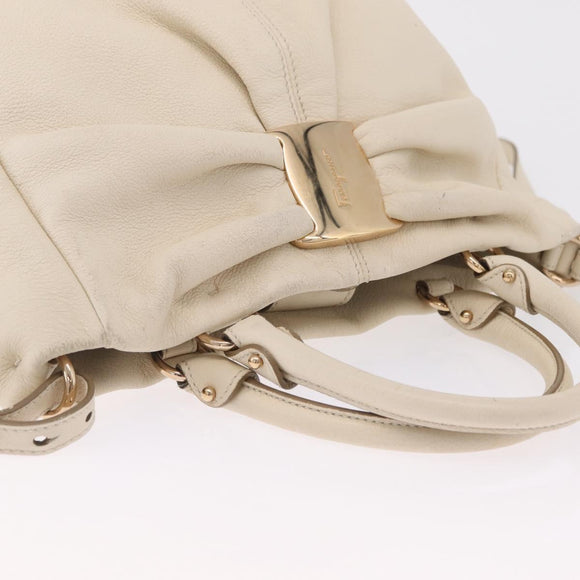 Salvatore Ferragamo Hand Bag Leather 2way White Gold Auth bs37590