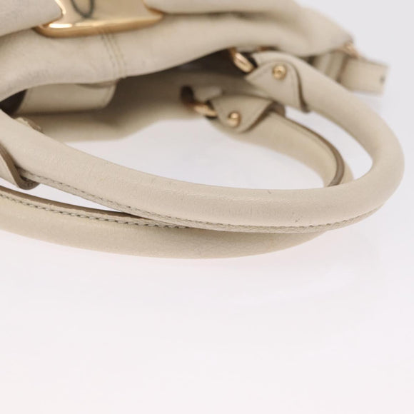 Salvatore Ferragamo Hand Bag Leather 2way White Gold Auth bs37590