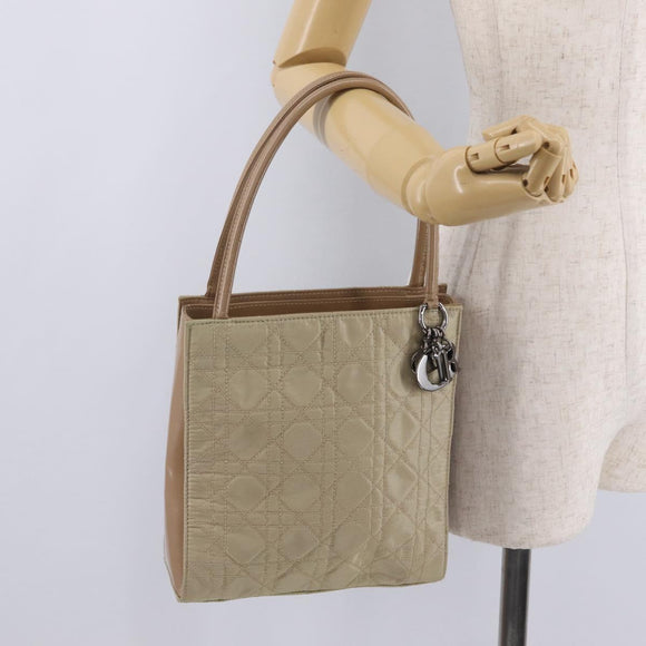 Christian Dior Canage Tote Bag Nylon Beige Silver Auth bs37593A
