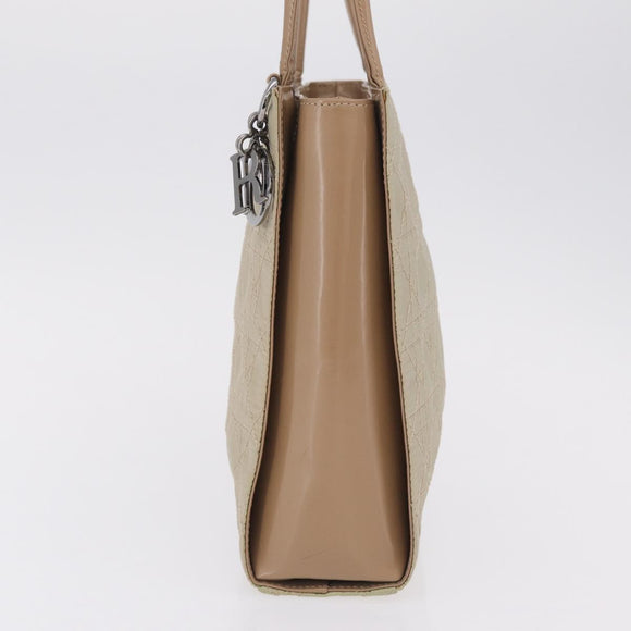 Christian Dior Canage Tote Bag Nylon Beige Silver Auth bs37593A