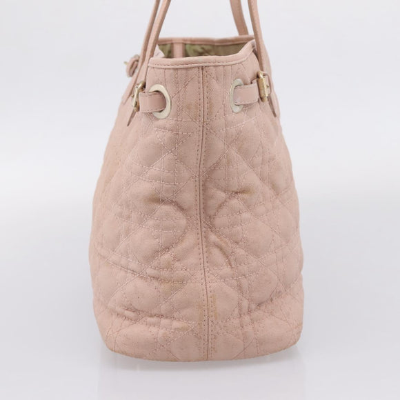 Christian Dior Canage Tote Bag Coated Canvas Pink Gold Auth bs37594
