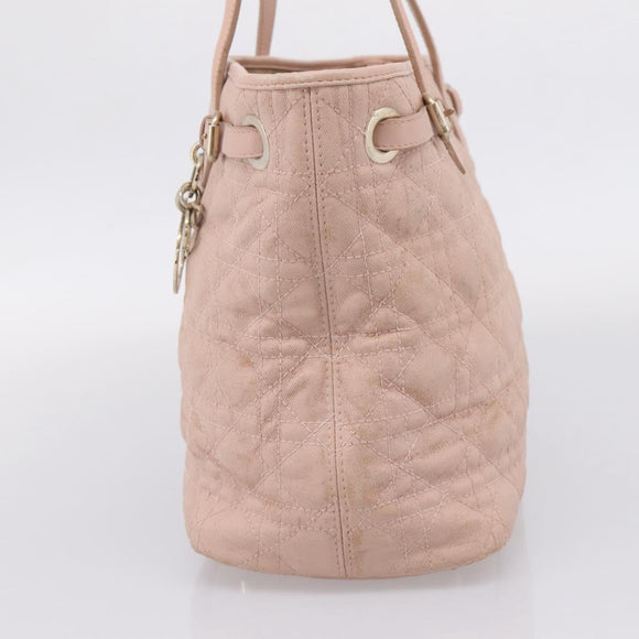Christian Dior Canage Tote Bag Coated Canvas Pink Gold Auth bs37594