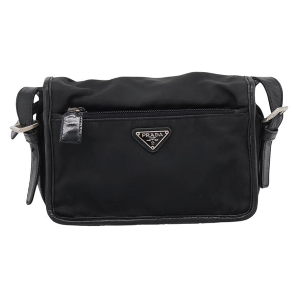PRADA Shoulder Bag Nylon Black Silver Auth bs37597