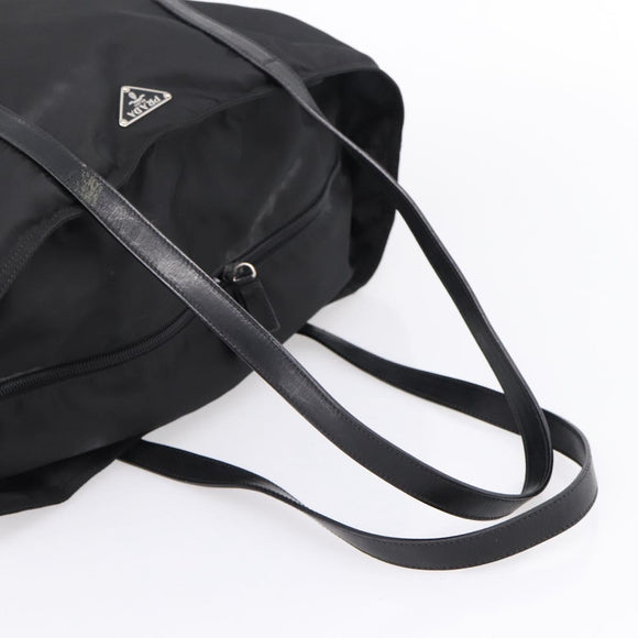 PRADA Tote Bag Nylon Black Silver Auth bs37600