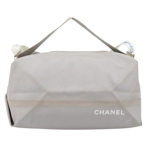 CHANEL Sports Line Shoulder Bag Nylon Gray Silver CC Auth bs37611