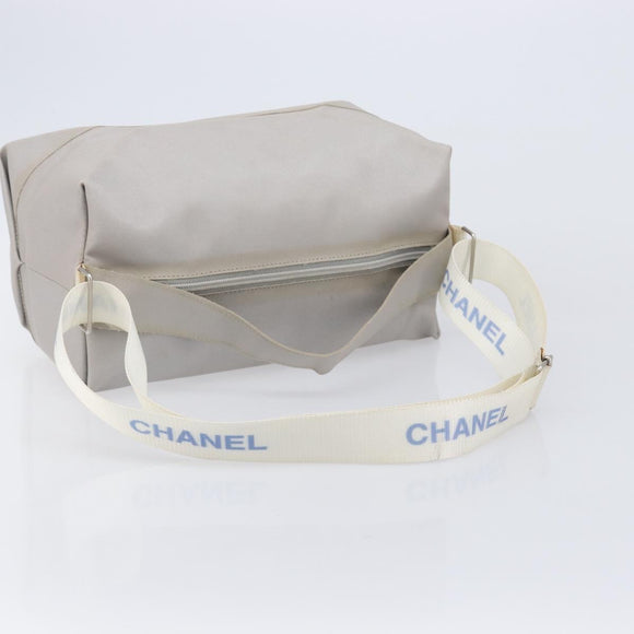 CHANEL Sports Line Shoulder Bag Nylon Gray Silver CC Auth bs37611