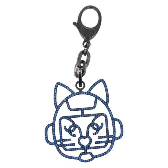 CHANEL Cat Motif Key Holder metal Blue CC Auth bs37617V